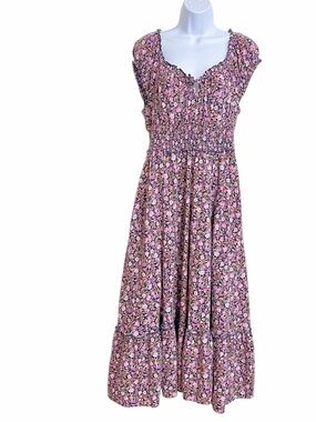 Old Navy Floral Tiered Milkmaid Maxi Dress M Peasant Delicate Cottagecore Boho